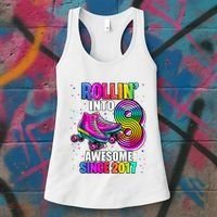 Birthday Roller Skating 8th Girl Rollin Into 8 Skate Party Women's Tank Top thumb 3