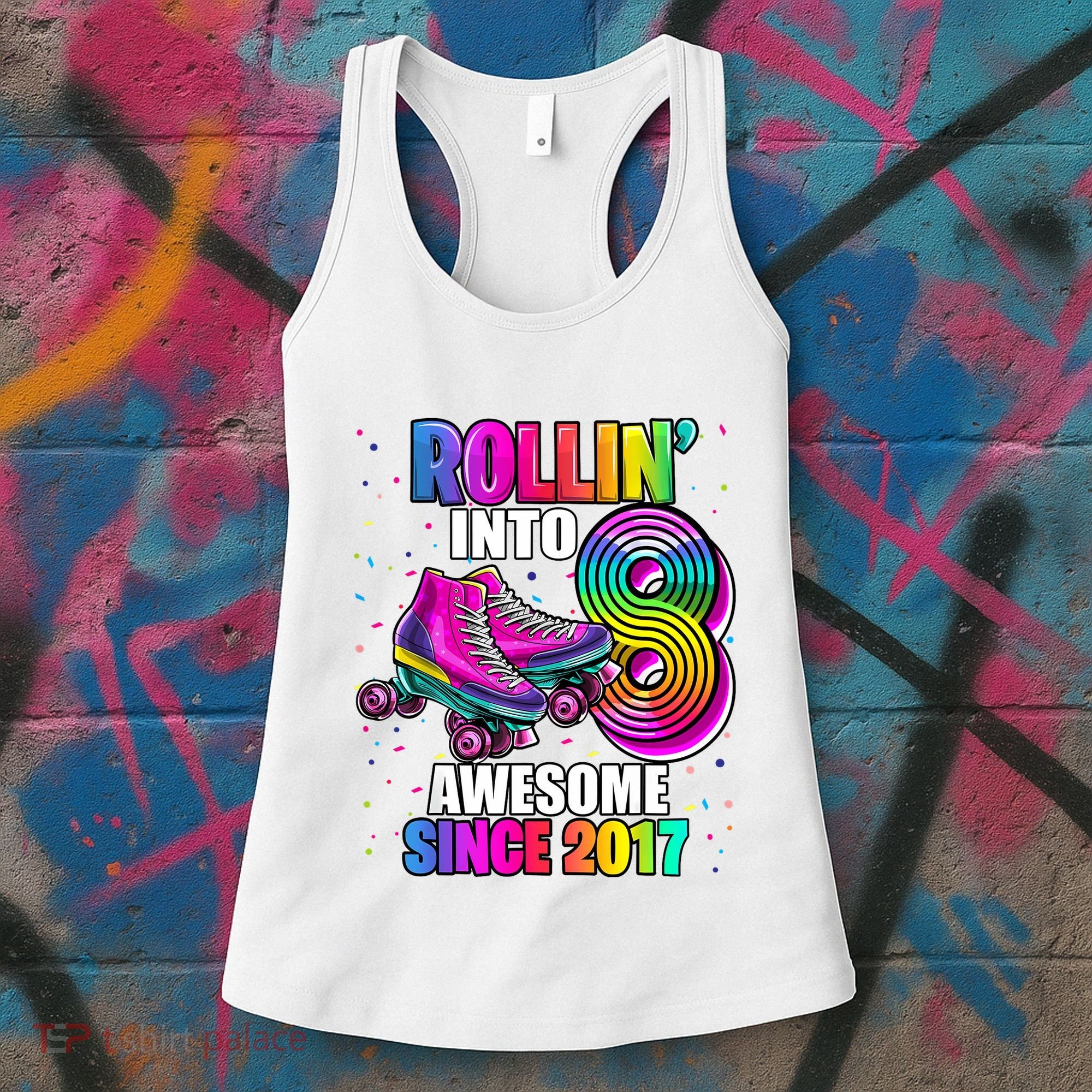 Birthday Roller Skating 8th Girl Rollin Into 8 Skate Party Women's Tank Top