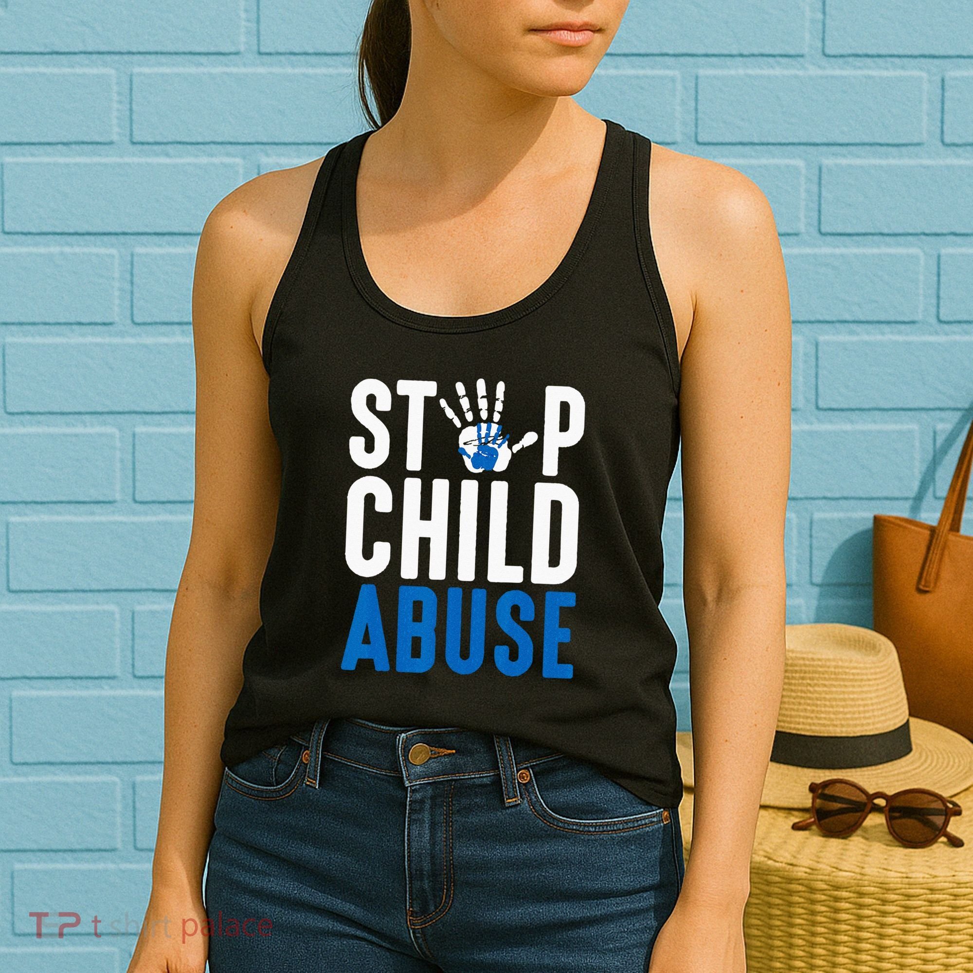 Blue Ribbon Stop Child Abuse Prevention Month Awareness Women's Tank Top