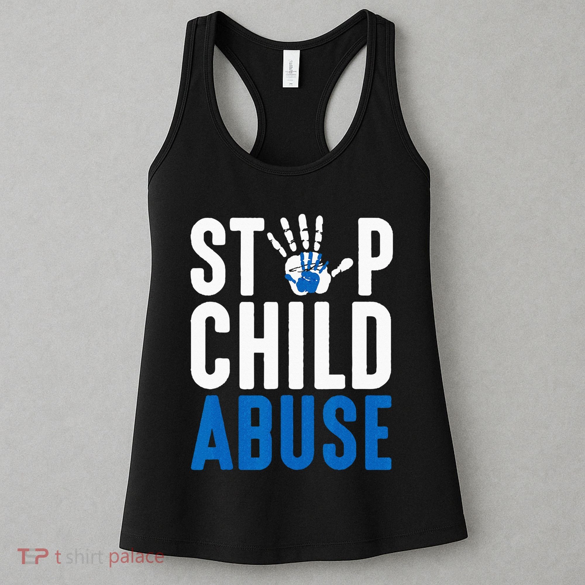 Blue Ribbon Stop Child Abuse Prevention Month Awareness Women's Tank Top