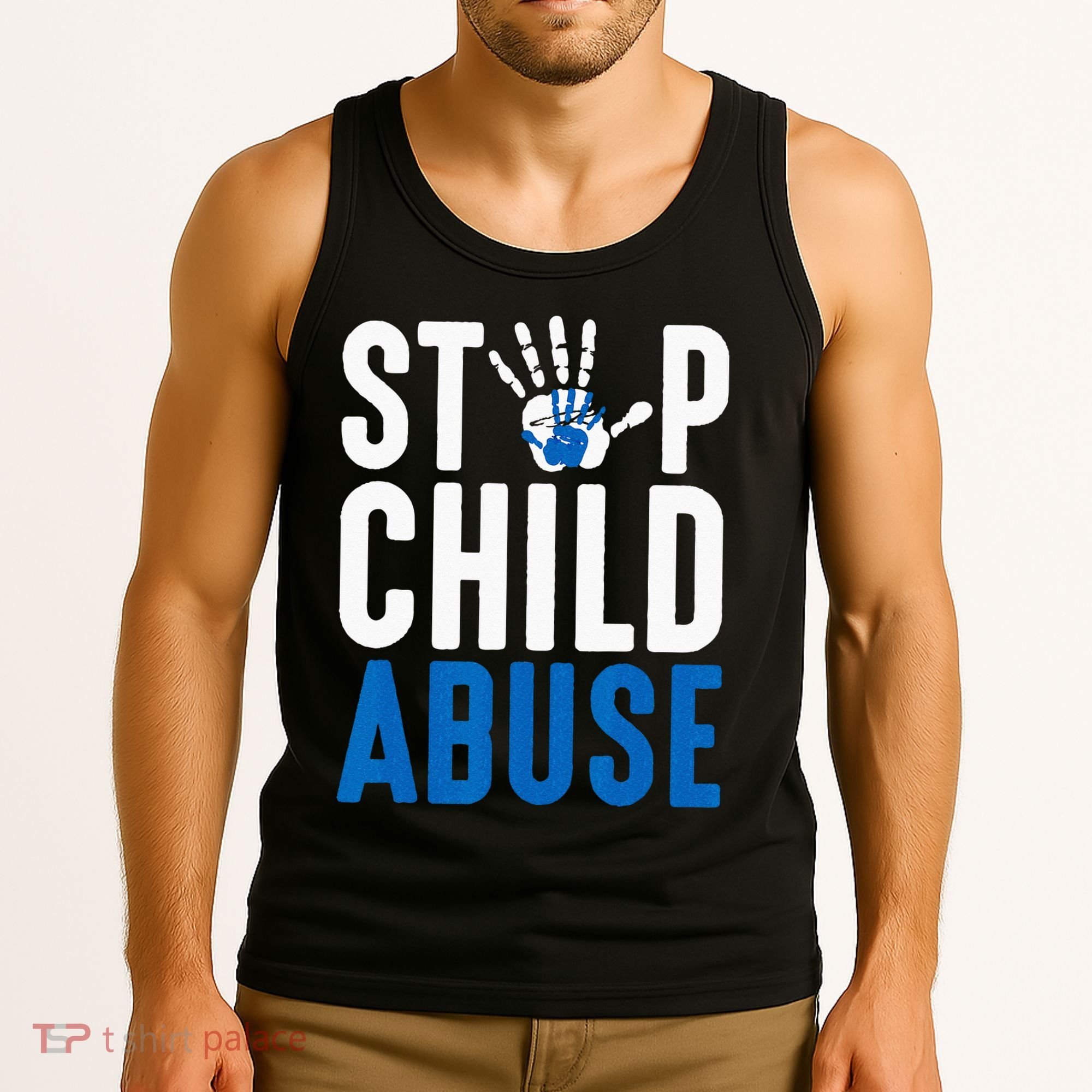 Blue Ribbon Stop Child Abuse Prevention Month Awareness Tank Top