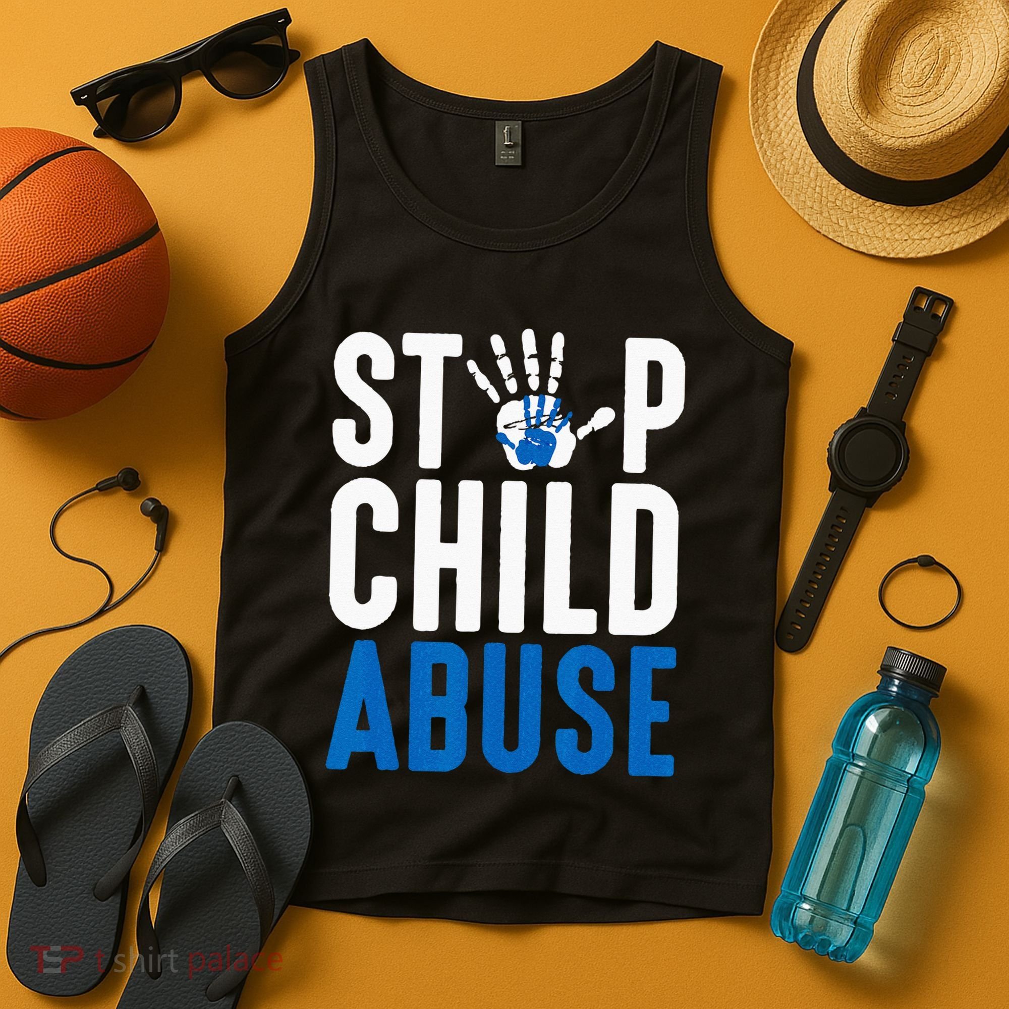 Blue Ribbon Stop Child Abuse Prevention Month Awareness Tank Top