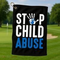 Blue Ribbon Stop Child Abuse Prevention Month Awareness Golf Towel thumb 1