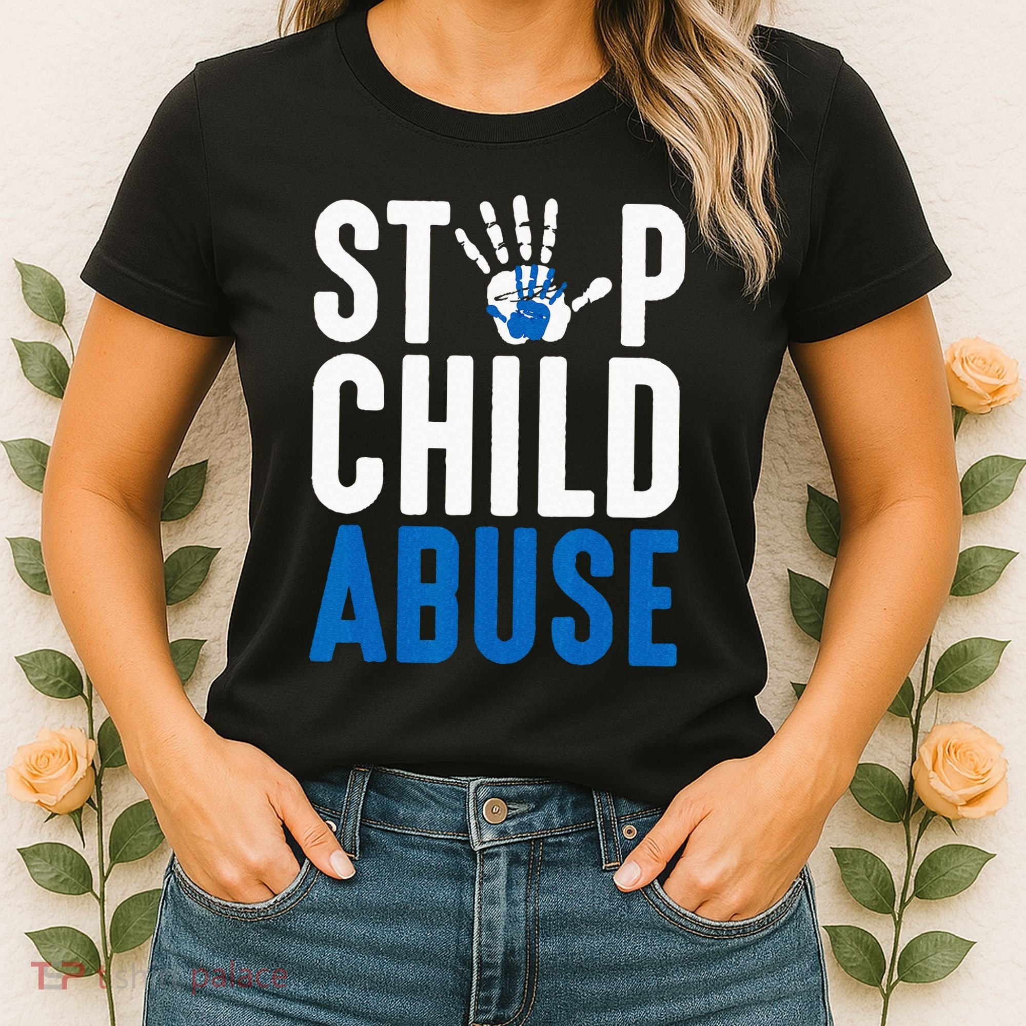 Blue Ribbon Stop Child Abuse Prevention Month Awareness Women's T-Shirt