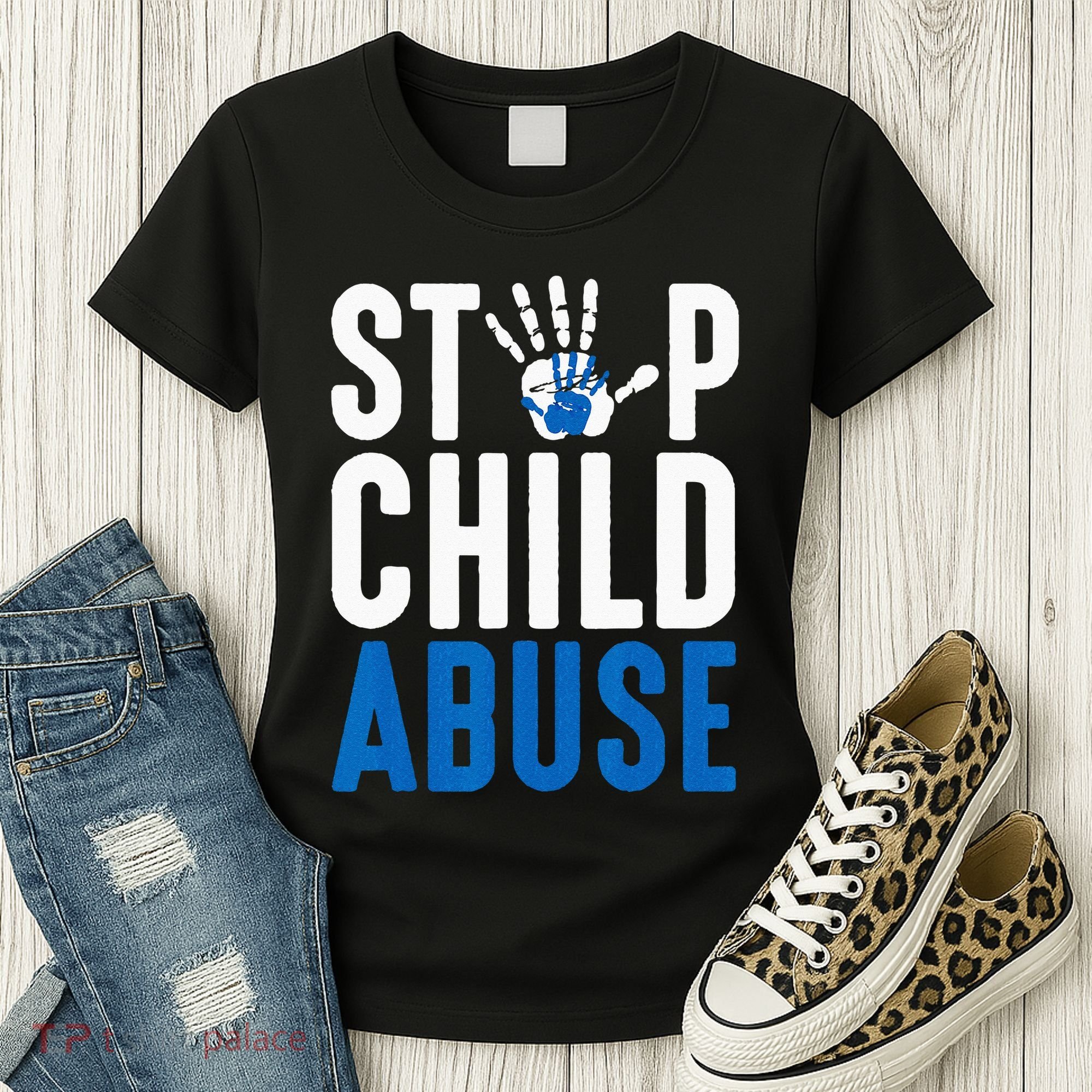Blue Ribbon Stop Child Abuse Prevention Month Awareness Women's T-Shirt