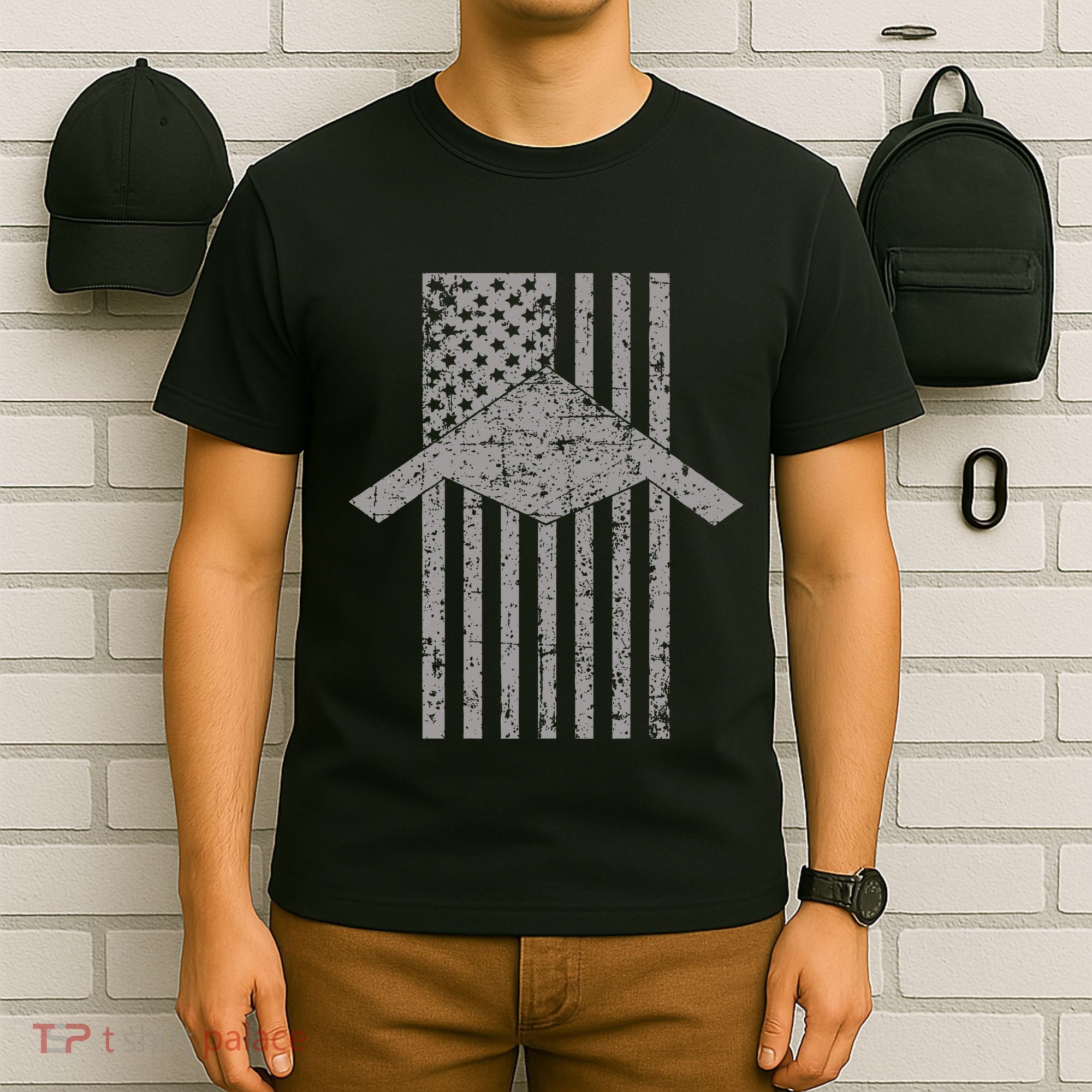 B21 Raider Stealth Bomber Patriotic Vintage Flag Aviation T-Shirt