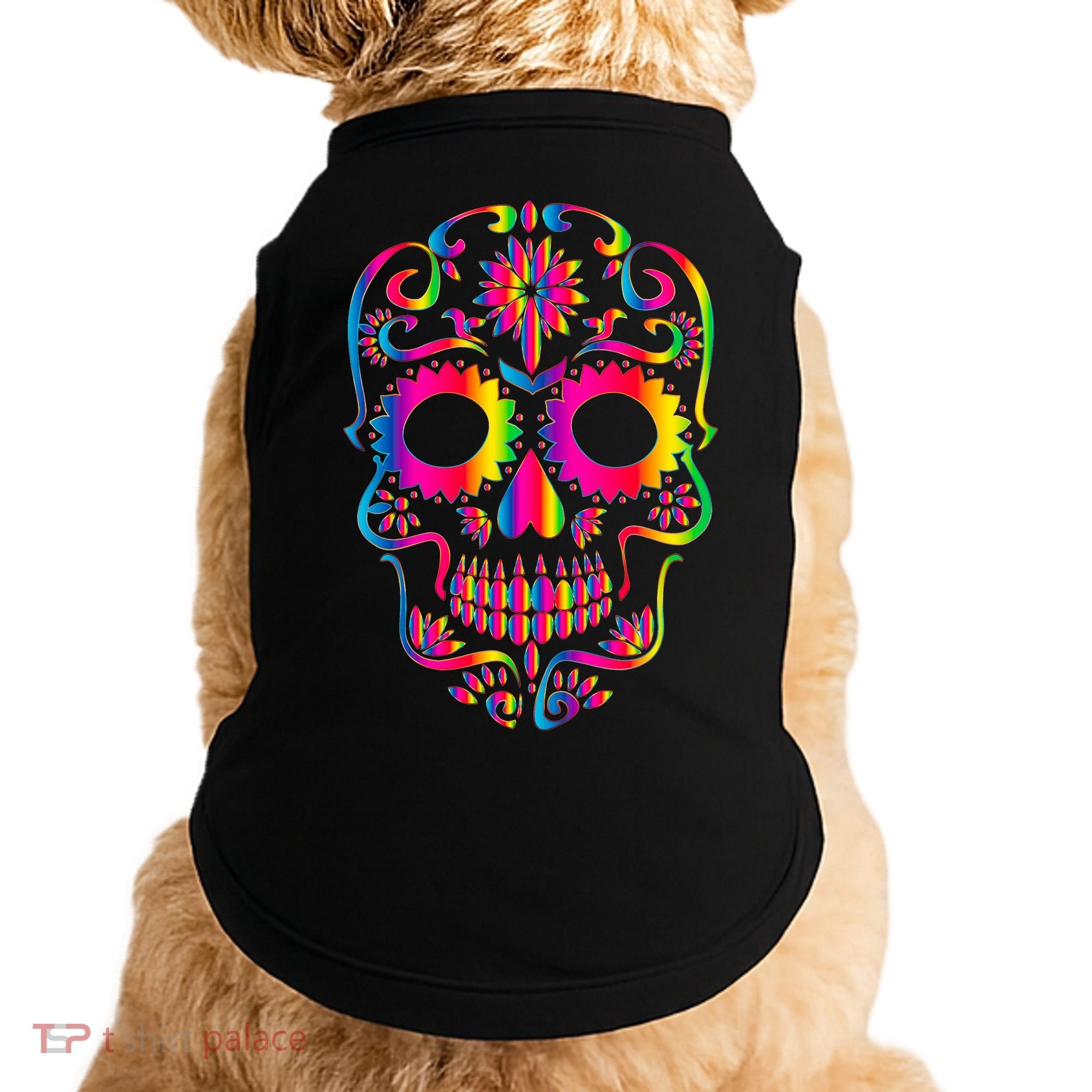 Bright Rainbow Sugar Skull Day Of The Dead Doggie Tank