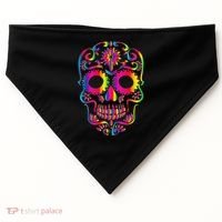 Bright Rainbow Sugar Skull Day Of The Dead USA-Made Doggie Bandana thumb 0
