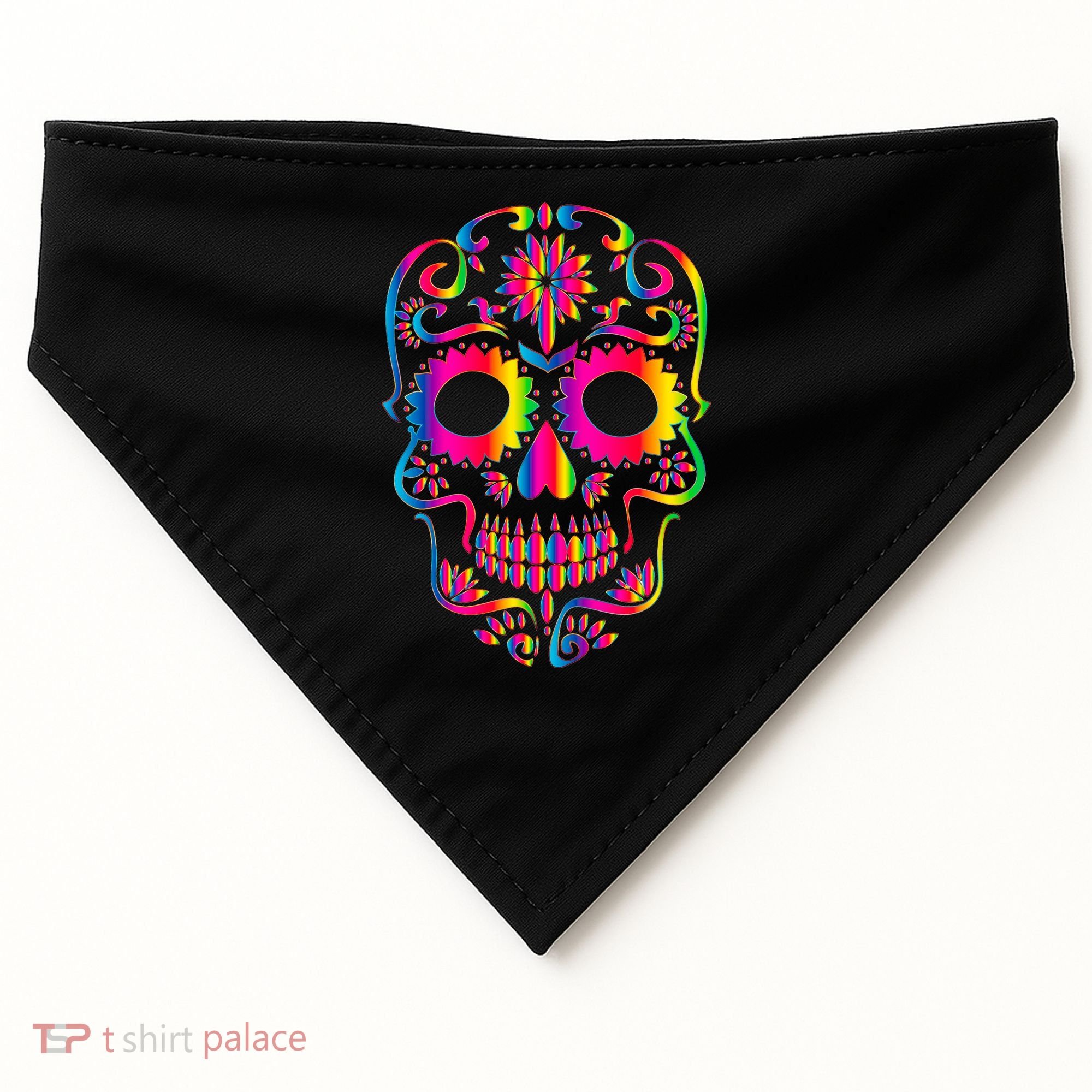 Bright Rainbow Sugar Skull Day Of The Dead USA-Made Doggie Bandana