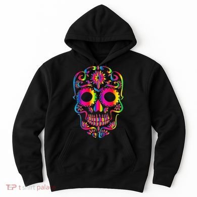 Bright Rainbow Sugar Skull Day Of The Dead Hoodie