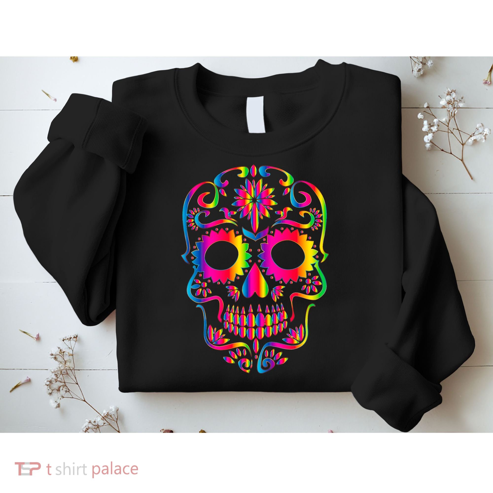 Bright Rainbow Sugar Skull Day Of The Dead Sweatshirt