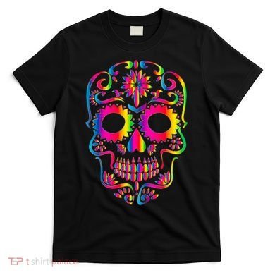 Bright Rainbow Sugar Skull Day Of The Dead T-Shirt