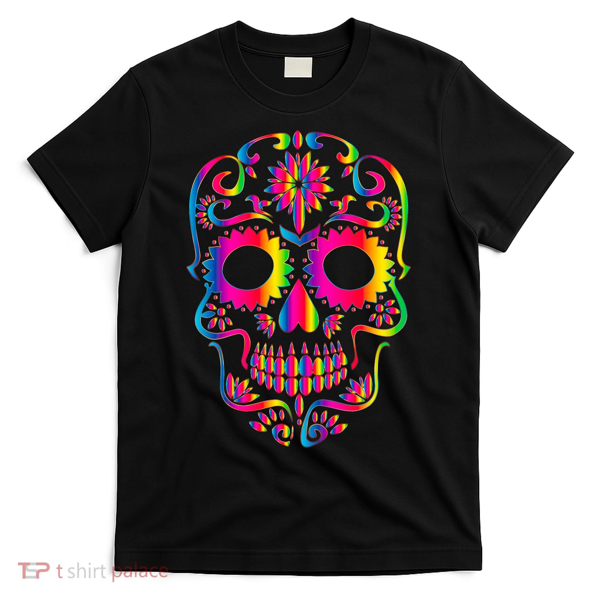 Bright Rainbow Sugar Skull Day Of The Dead T-Shirt