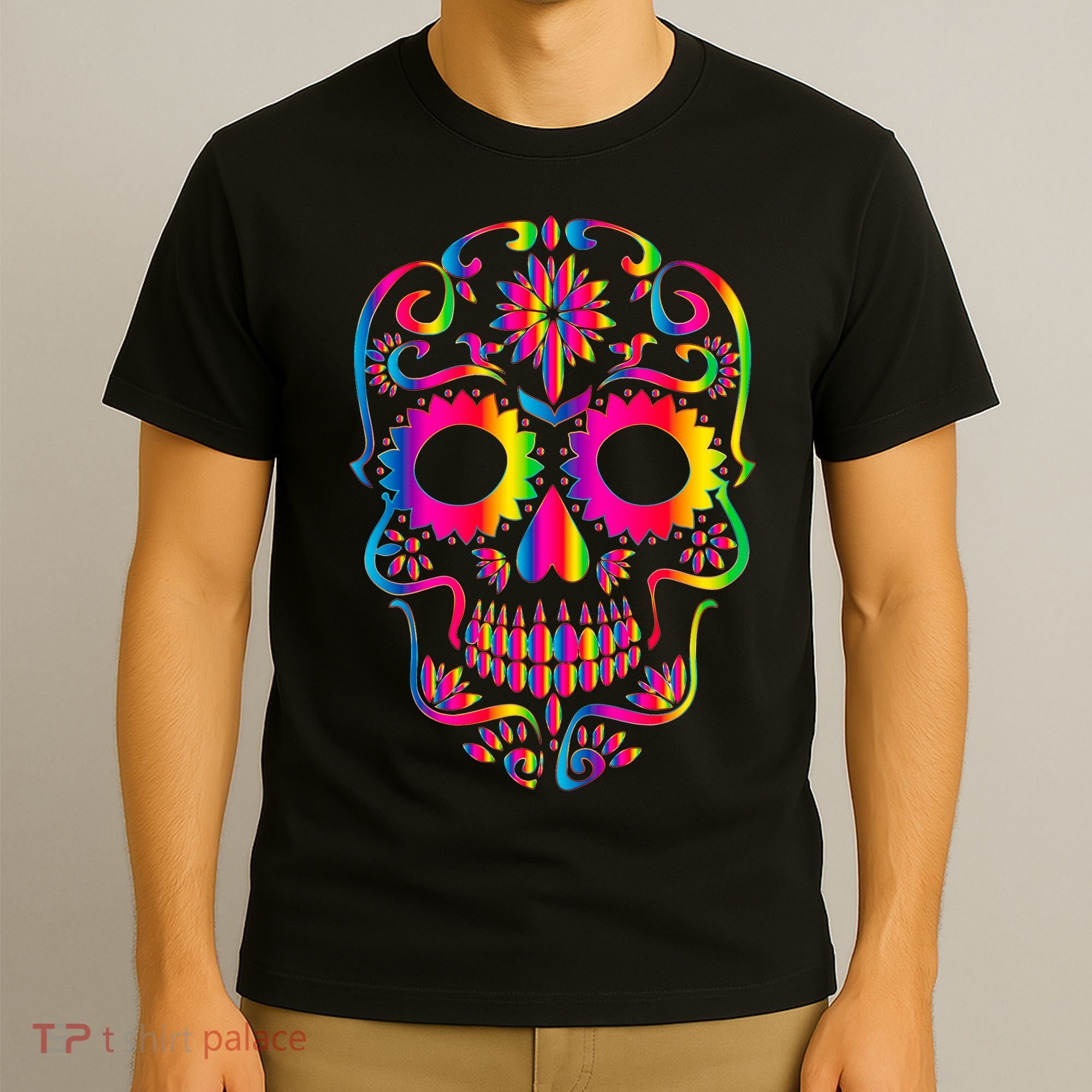 Bright Rainbow Sugar Skull Day Of The Dead T-Shirt