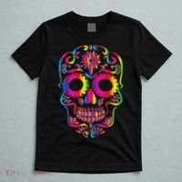Bright Rainbow Sugar Skull Day Of The Dead T-Shirt thumb 5