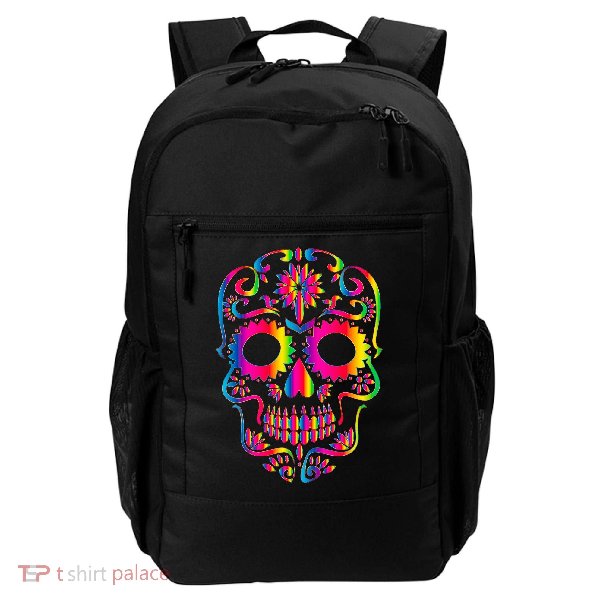 Bright Rainbow Sugar Skull Day Of The Dead Backpack