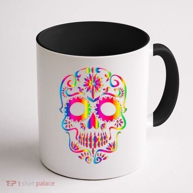 Bright Rainbow Sugar Skull Day Of The Dead Coffee Mug back