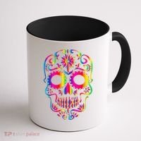 Bright Rainbow Sugar Skull Day Of The Dead Coffee Mug thumb 1