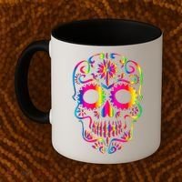 Bright Rainbow Sugar Skull Day Of The Dead Coffee Mug thumb 2
