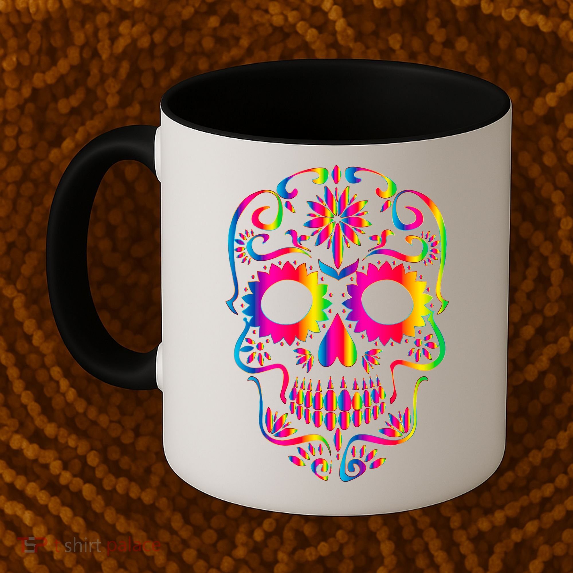 Bright Rainbow Sugar Skull Day Of The Dead Coffee Mug