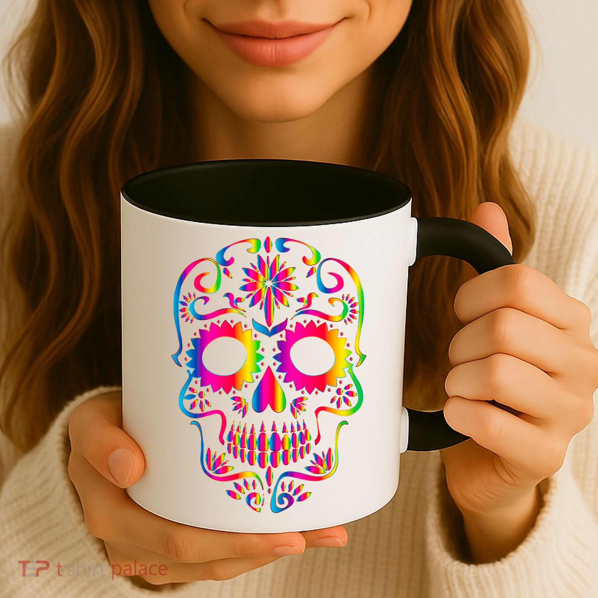 Bright Rainbow Sugar Skull Day Of The Dead Coffee Mug