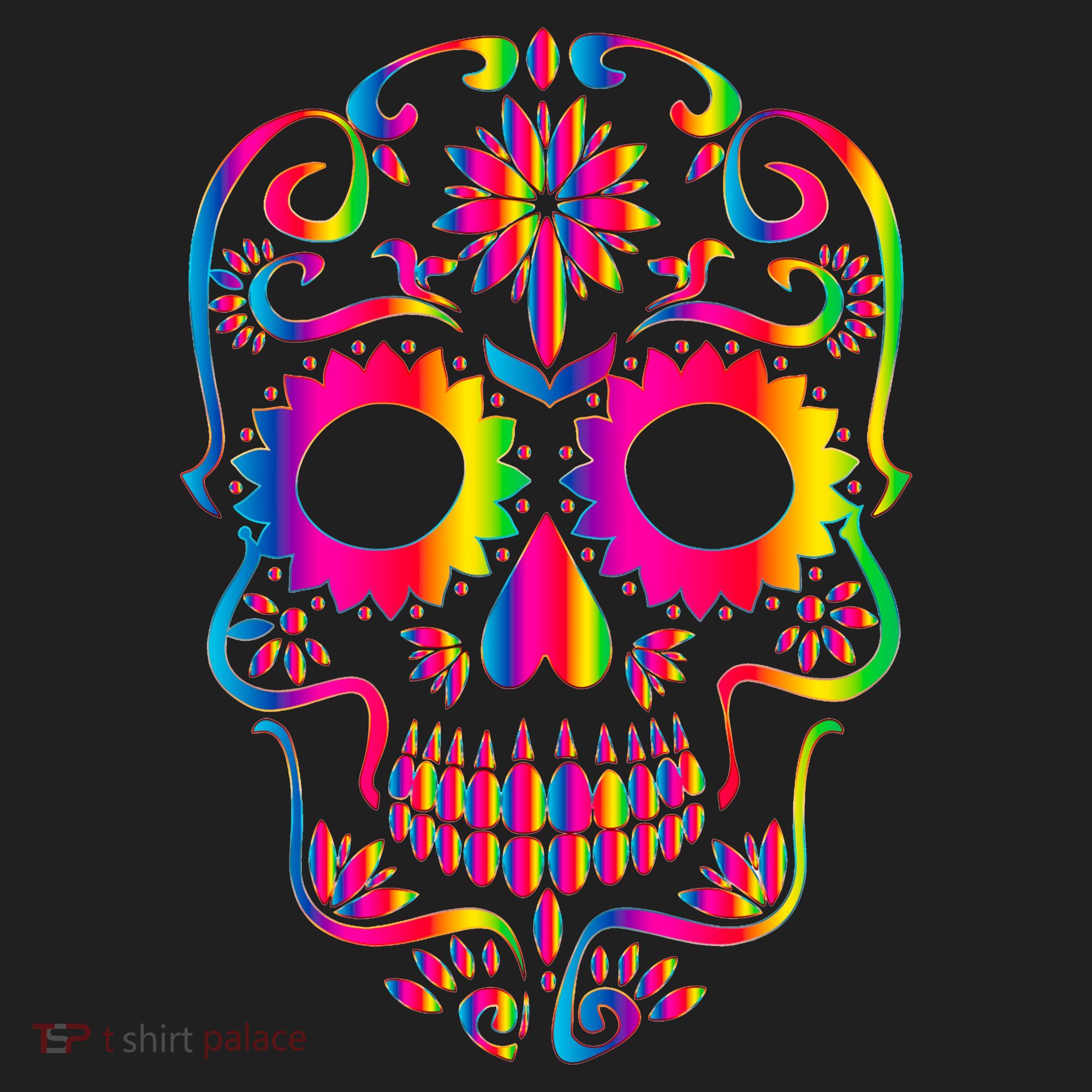 Bright Rainbow Sugar Skull Day Of The Dead Beanie