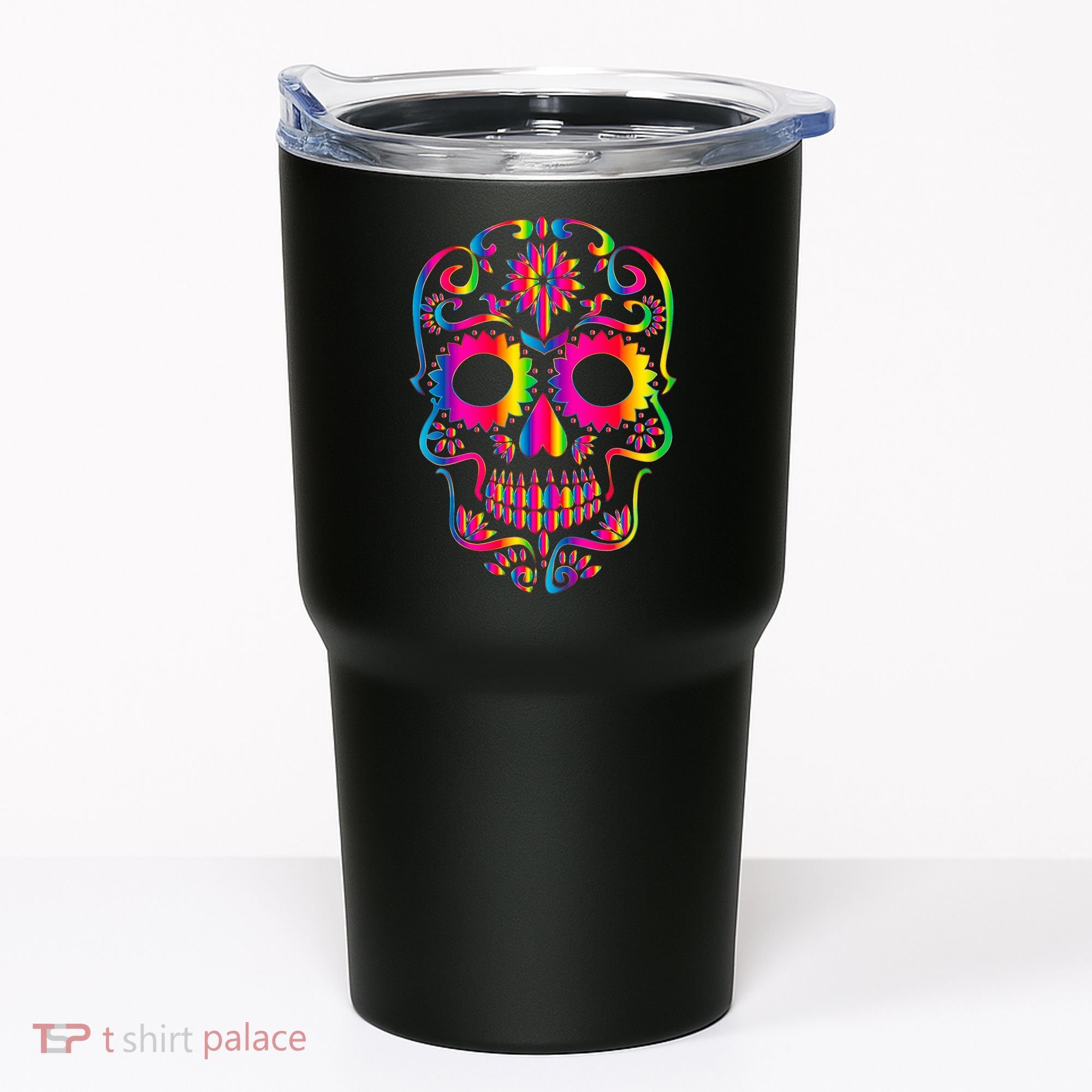 Bright Rainbow Sugar Skull Day Of The Dead Tumbler