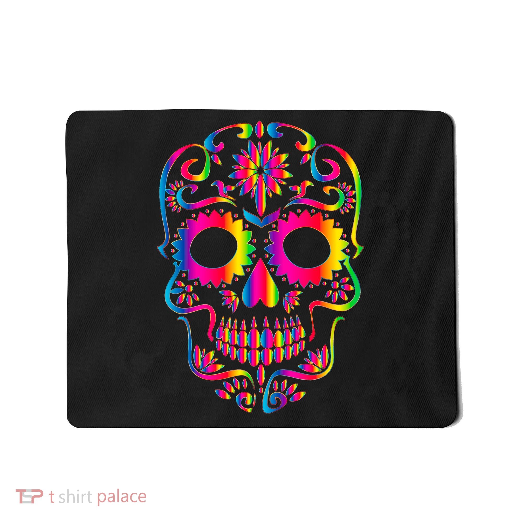 Bright Rainbow Sugar Skull Day Of The Dead Mousepad