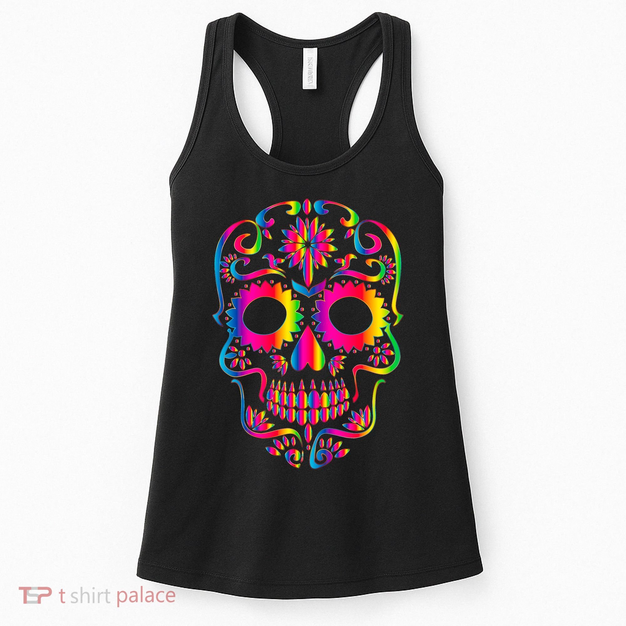 Bright Rainbow Sugar Skull Day Of The Dead Women's Tank Top
