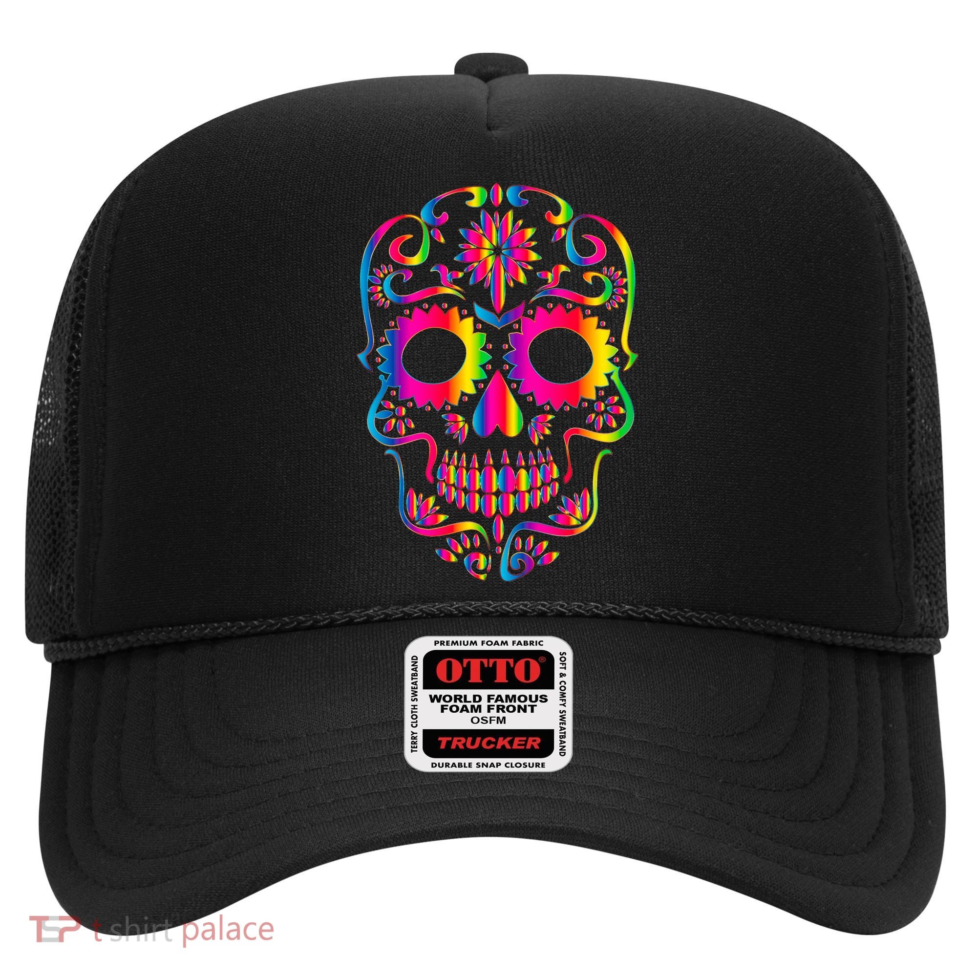 Bright Rainbow Sugar Skull Day Of The Dead Hat