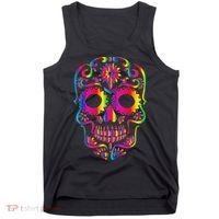 Bright Rainbow Sugar Skull Day Of The Dead Tank Top thumb 0