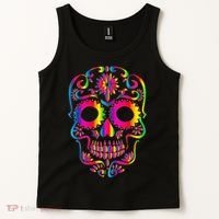 Bright Rainbow Sugar Skull Day Of The Dead Tank Top thumb 2