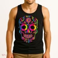 Bright Rainbow Sugar Skull Day Of The Dead Tank Top thumb 3