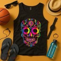 Bright Rainbow Sugar Skull Day Of The Dead Tank Top thumb 4