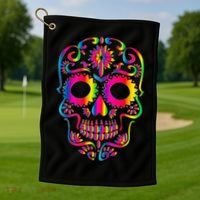 Bright Rainbow Sugar Skull Day Of The Dead Golf Towel thumb 1