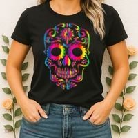 Bright Rainbow Sugar Skull Day Of The Dead Women's T-Shirt thumb 2