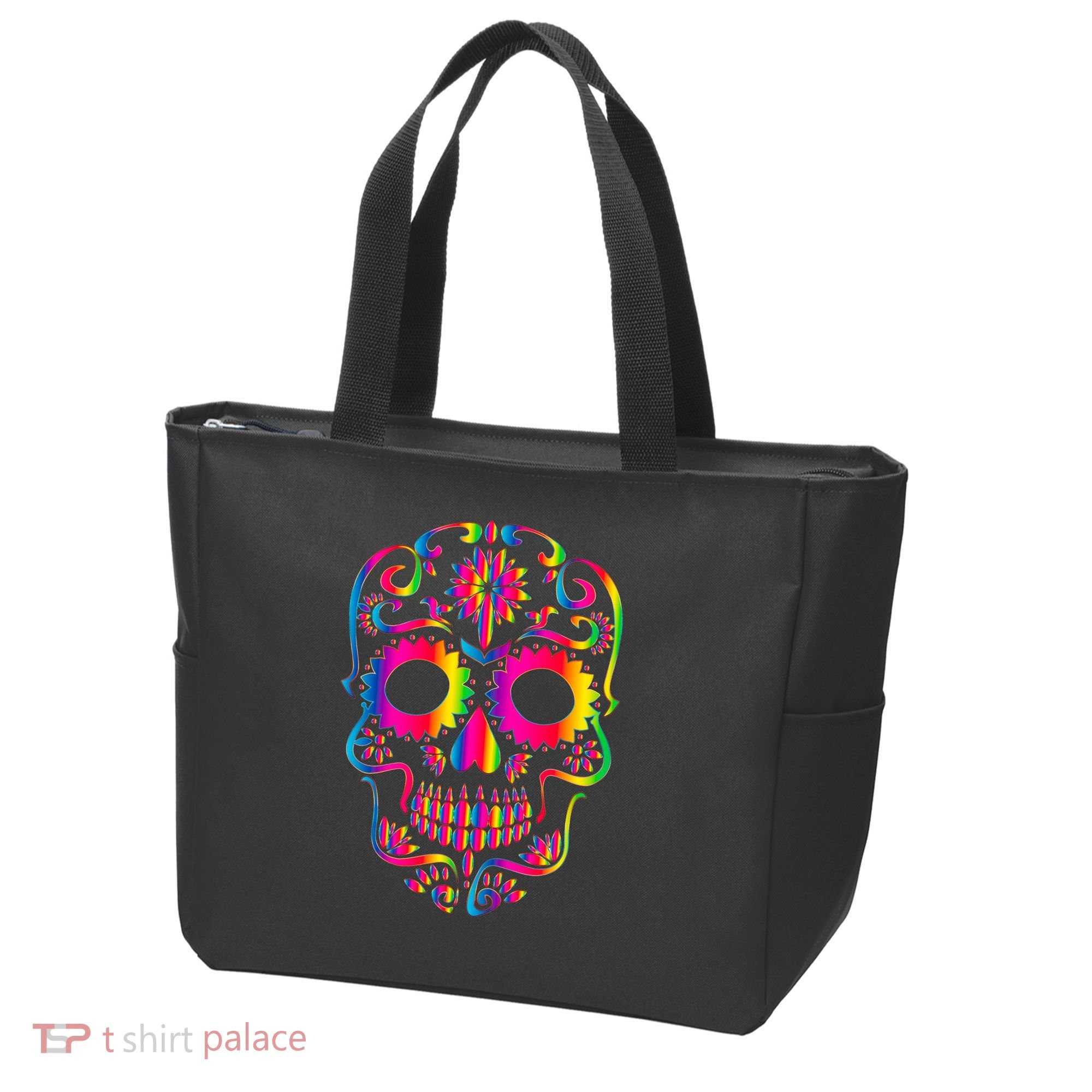 Bright Rainbow Sugar Skull Day Of The Dead Tote Bag