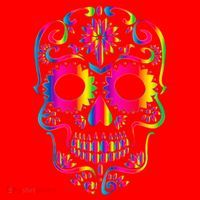 Bright Rainbow Sugar Skull Day Of The Dead Santa Hat thumb 1