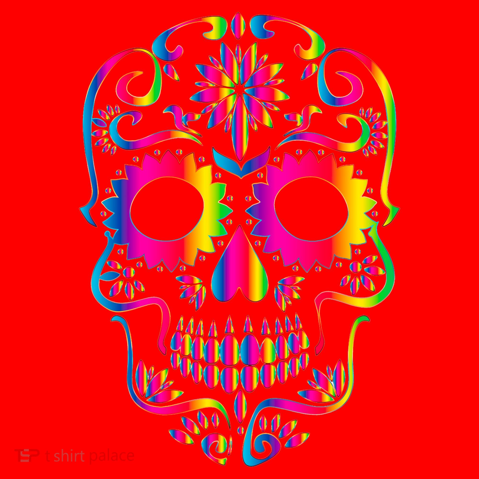 Bright Rainbow Sugar Skull Day Of The Dead Santa Hat