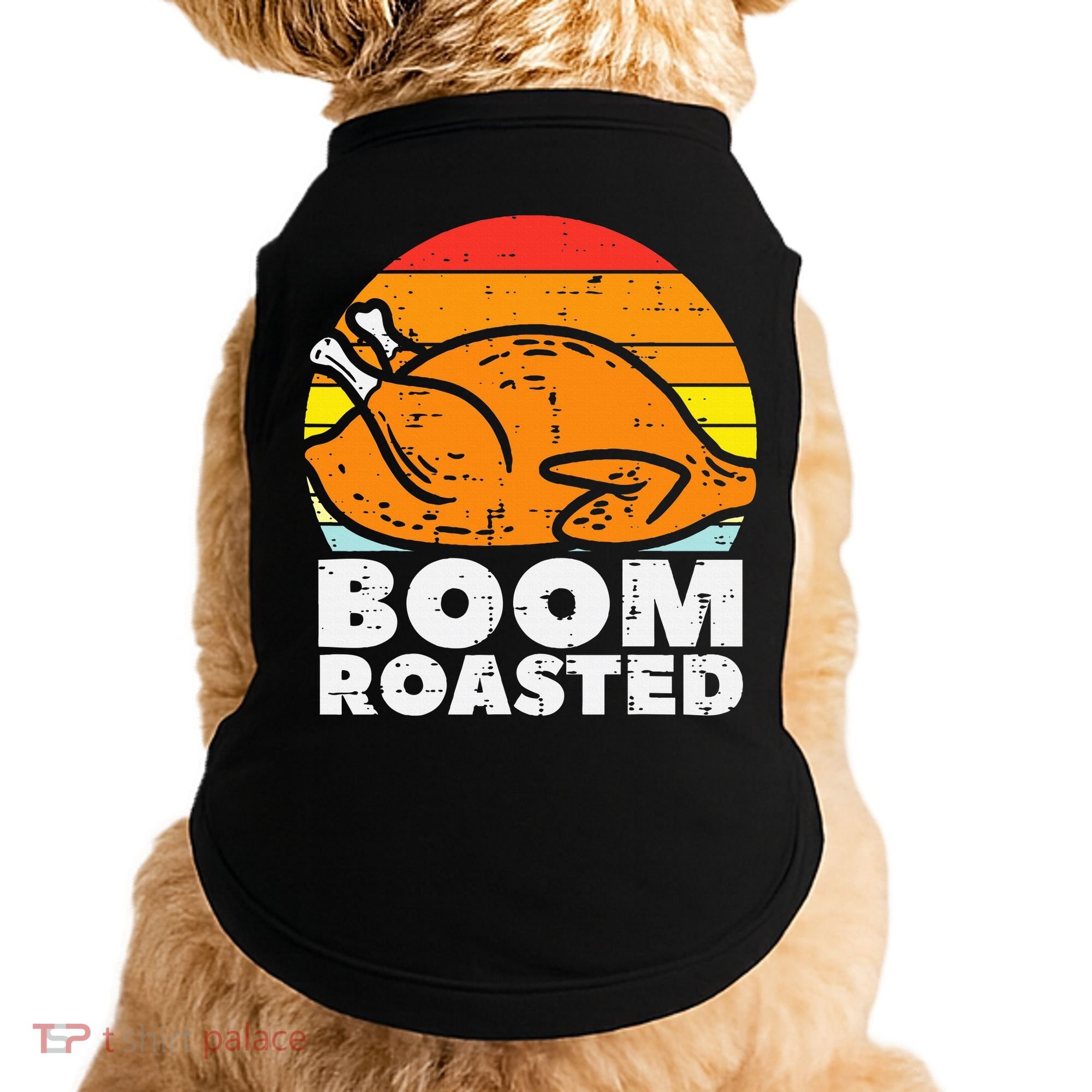 Boom Roasted Turkey Sunset Retro Thanksgiving Doggie Tank