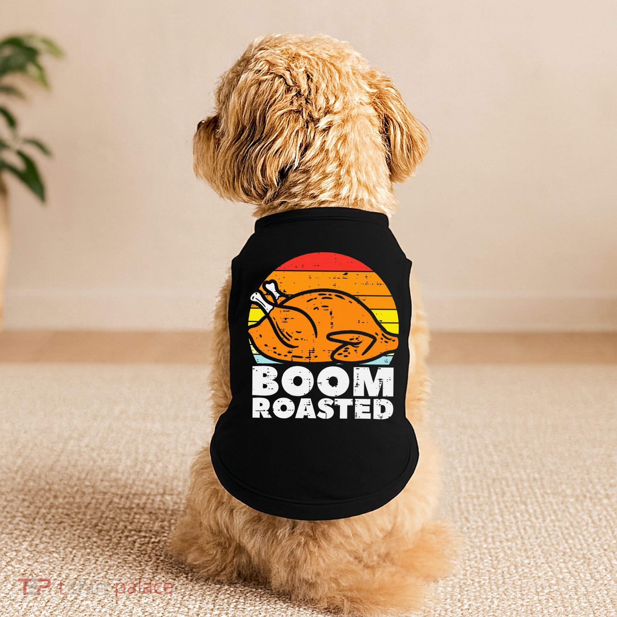 Boom Roasted Turkey Sunset Retro Thanksgiving Doggie Tank