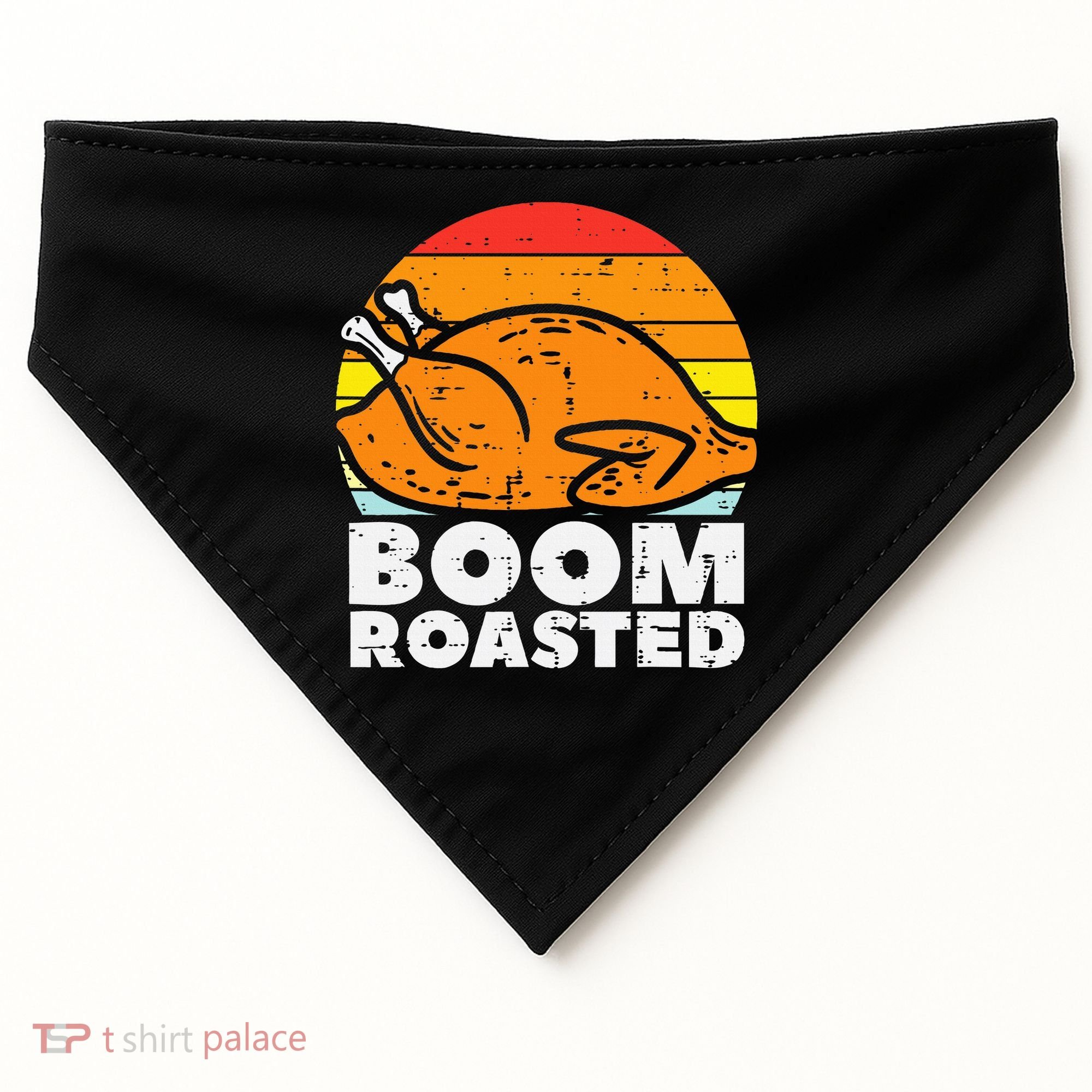 Boom Roasted Turkey Sunset Retro Thanksgiving USA-Made Doggie Bandana