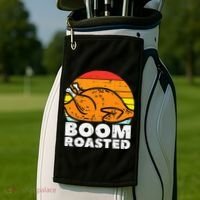 Boom Roasted Turkey Sunset Retro Thanksgiving Golf Towel thumb 2