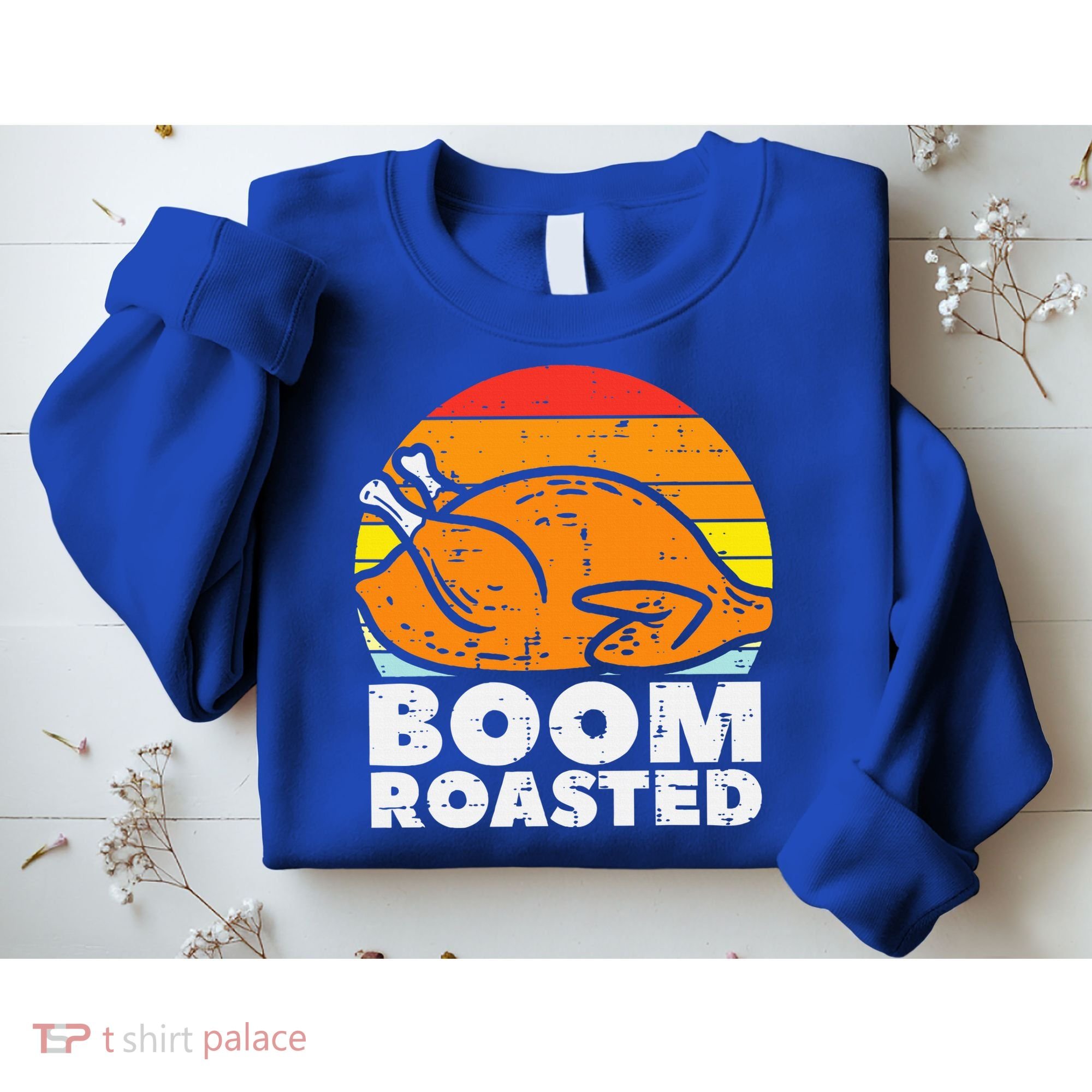 Boom Roasted Turkey Sunset Retro Thanksgiving Sweatshirt
