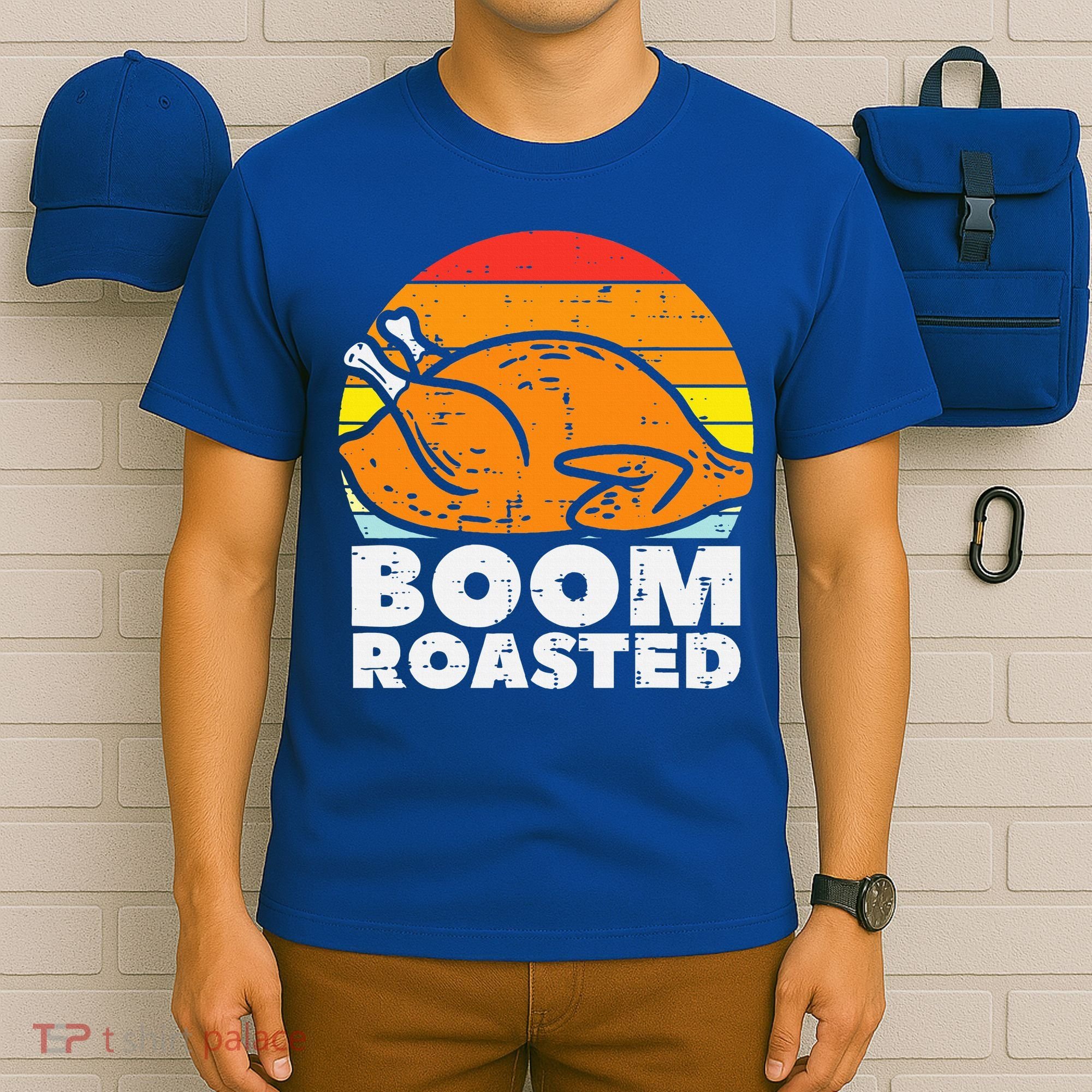 Boom Roasted Turkey Sunset Retro Thanksgiving T-Shirt
