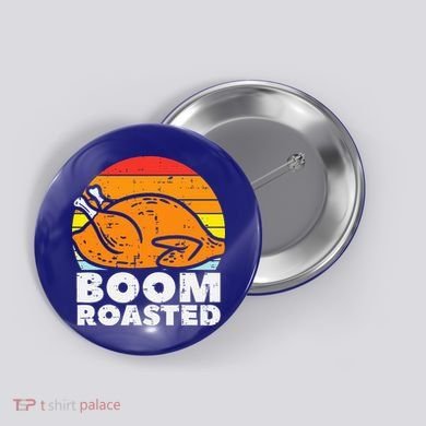 Boom Roasted Turkey Sunset Retro Thanksgiving Button