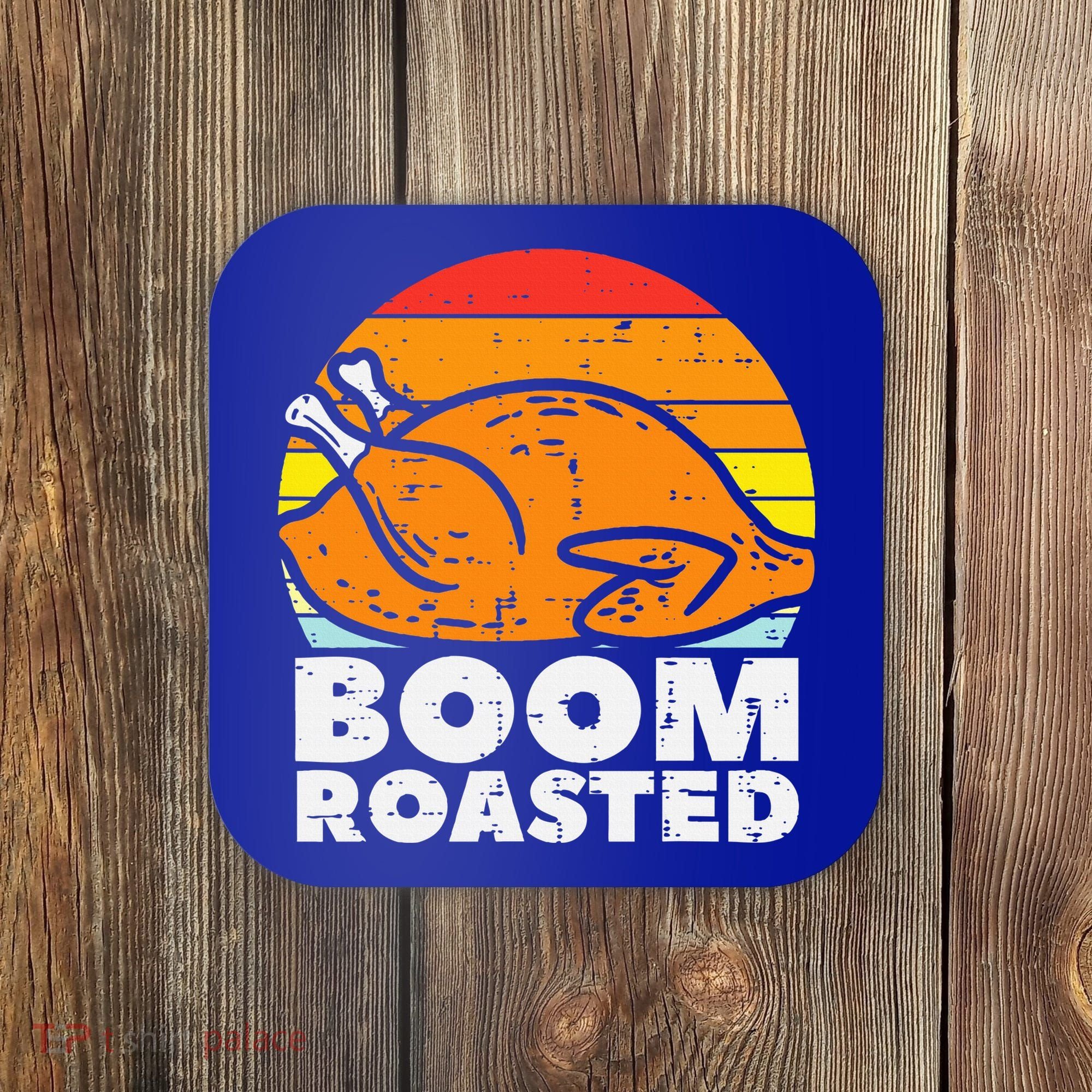 Boom Roasted Turkey Sunset Retro Thanksgiving Coaster
