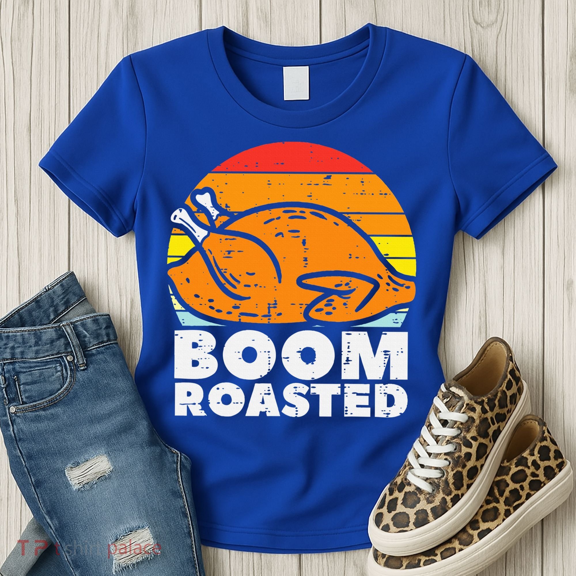 Boom Roasted Turkey Sunset Retro Thanksgiving Women's T-Shirt