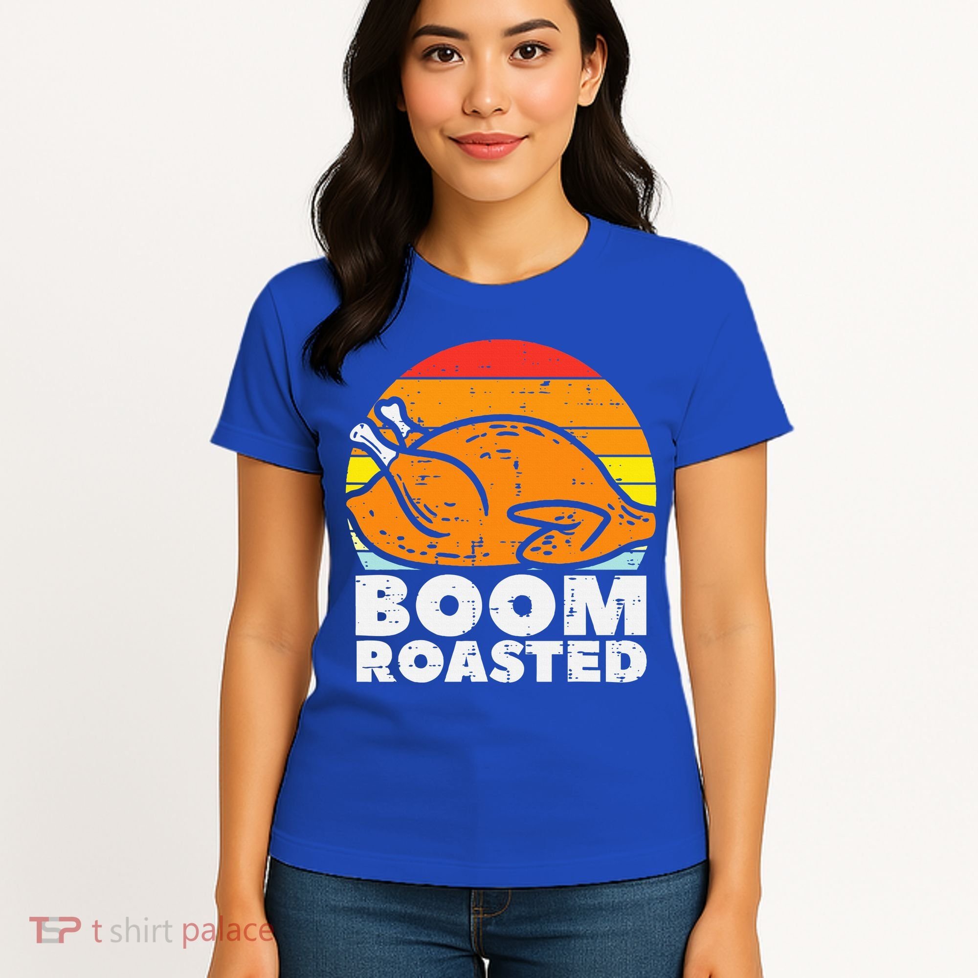 Boom Roasted Turkey Sunset Retro Thanksgiving Women's T-Shirt
