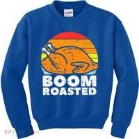 Boom Roasted Turkey Sunset Retro Thanksgiving Kids Sweatshirt thumb 0